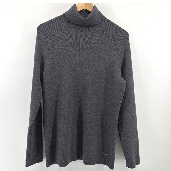Tory Burch Sweaters - Tory Burch Gray‎ Ribbed Merino WOOL Blend Turtleneck Sweater Women's Size M